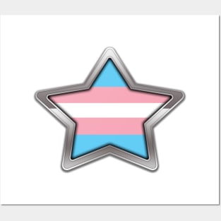 Large Transgender Pride Flag Colored Star with Chrome Frame. Posters and Art